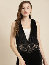 Black Embroidered Velvet Waistcoat-Jackets-SASSAFRAS