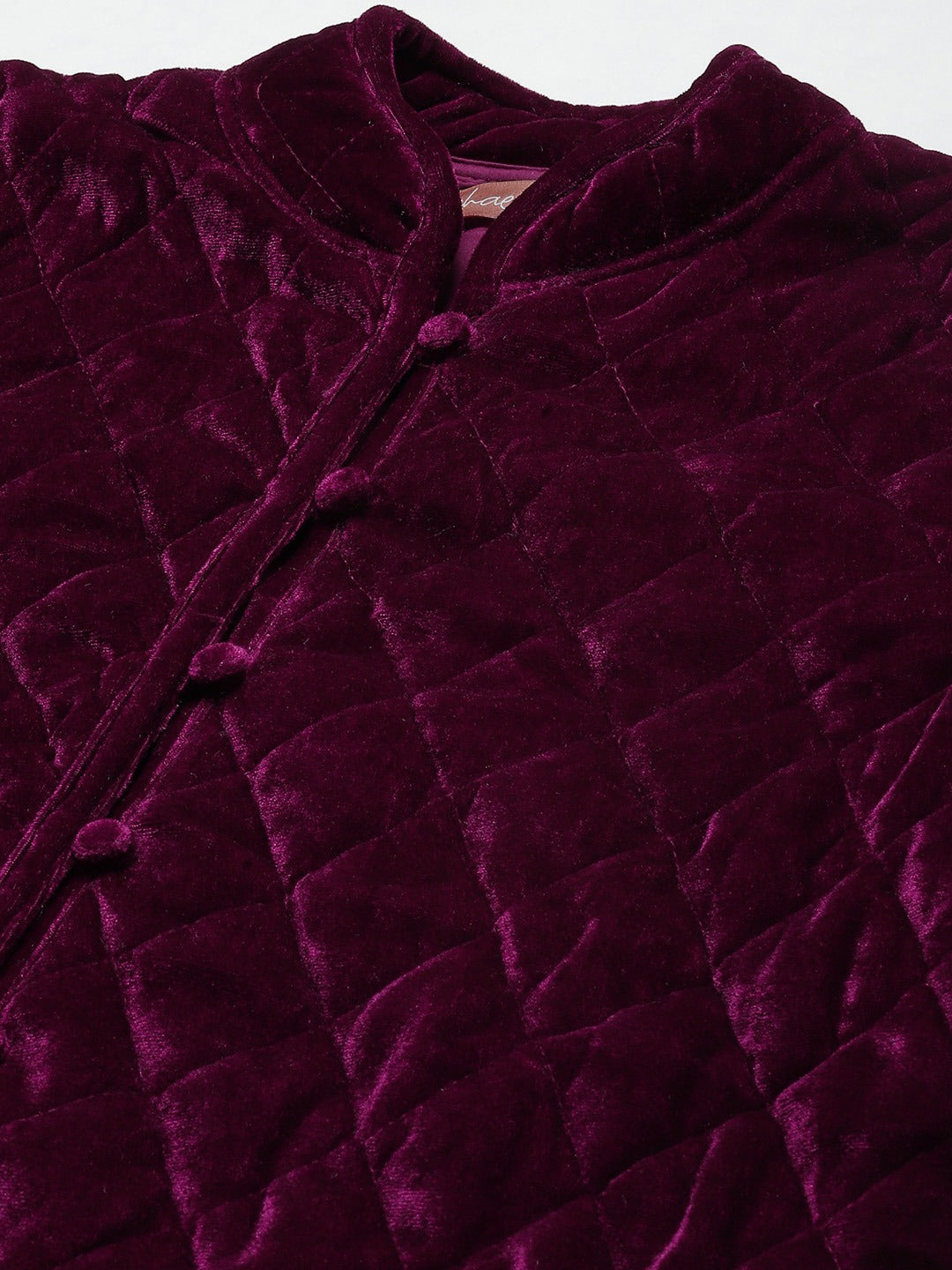 Women Burgundy Velvet Full Sleeve Quilted Jacket