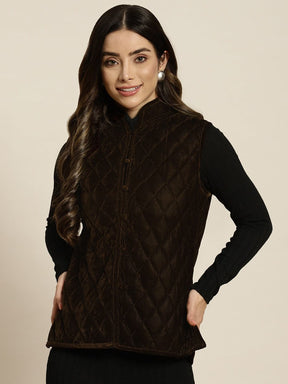 Brown Velvet Sleeveless Quilted Jacket-Shae by SASSAFRAS