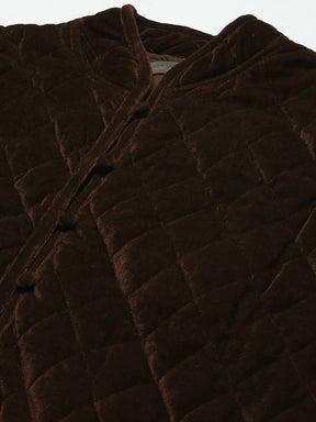 Women Brown Velvet Sleeveless Quilted Jacket