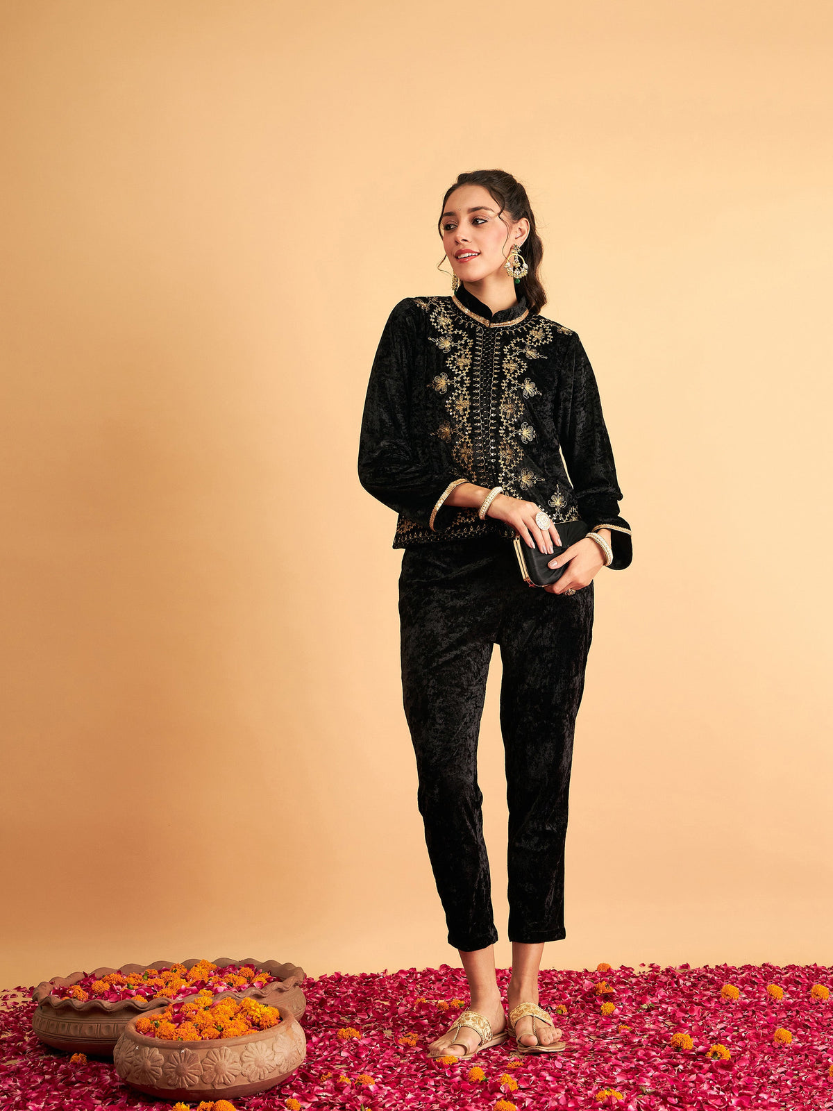 Black Velvet Front Embroidered Jacket-Shae by SASSAFRAS