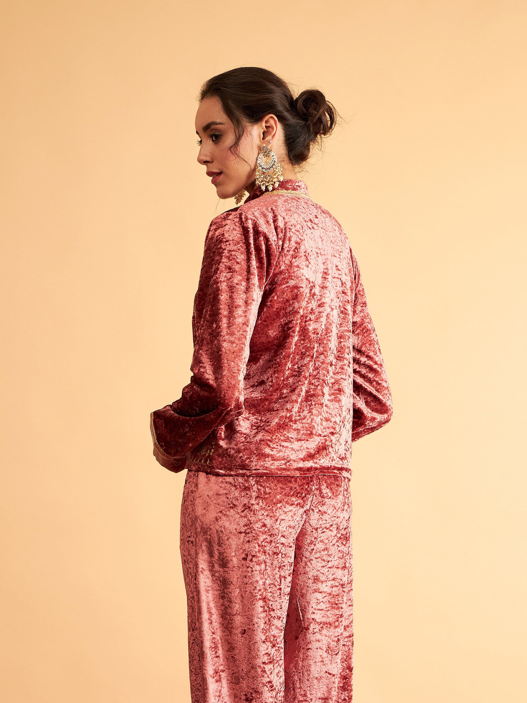 Pink Velvet Front Embroidered Jacket-Shae by SASSAFRAS