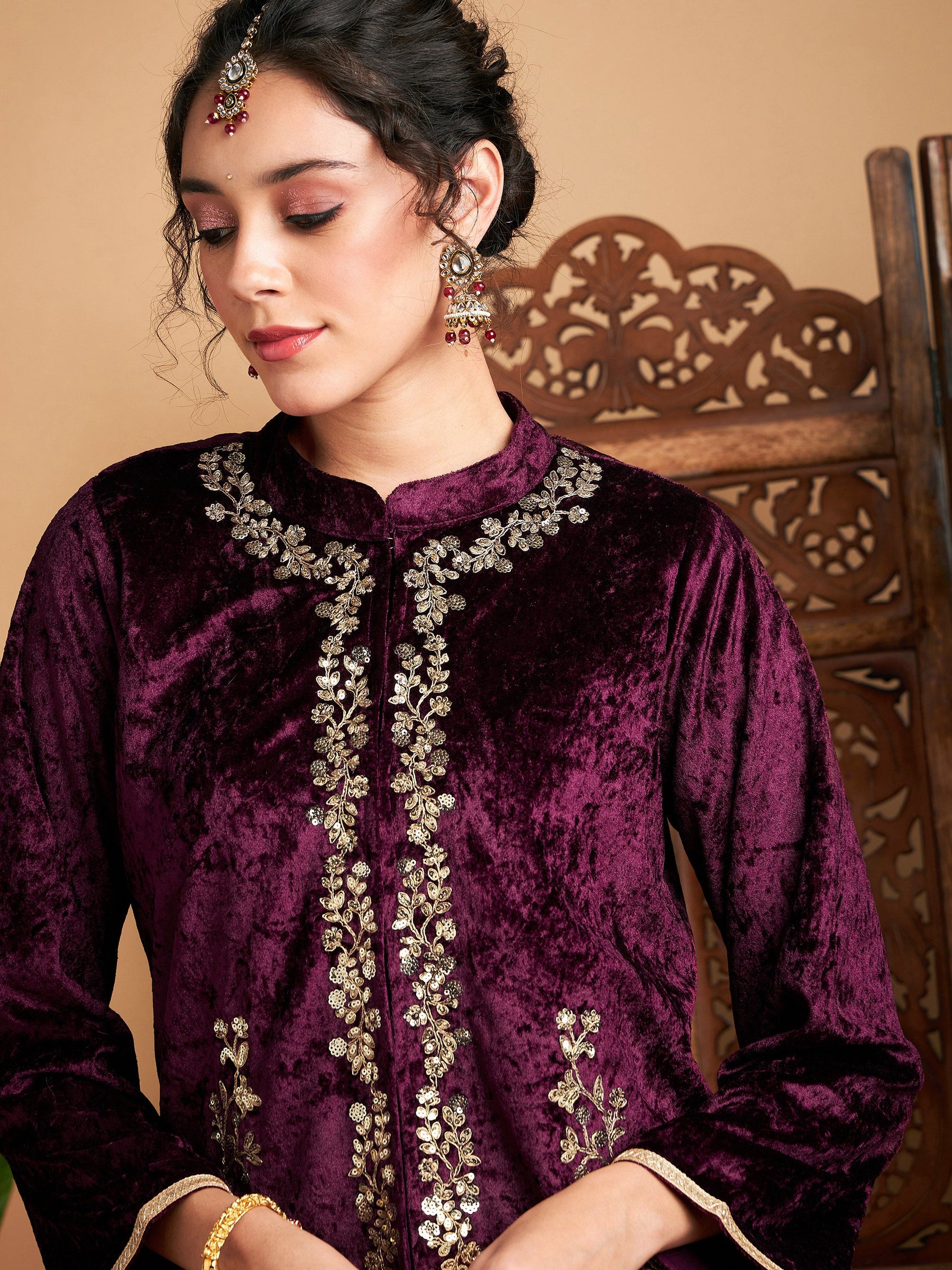 Purple Velvet Embroidered Jacket-Shae by SASSAFRAS