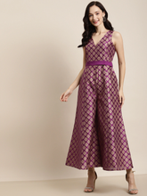 Purple Foil Print Fabric-Belt Jumpsuit-Jumpsuits-SASSAFRAS