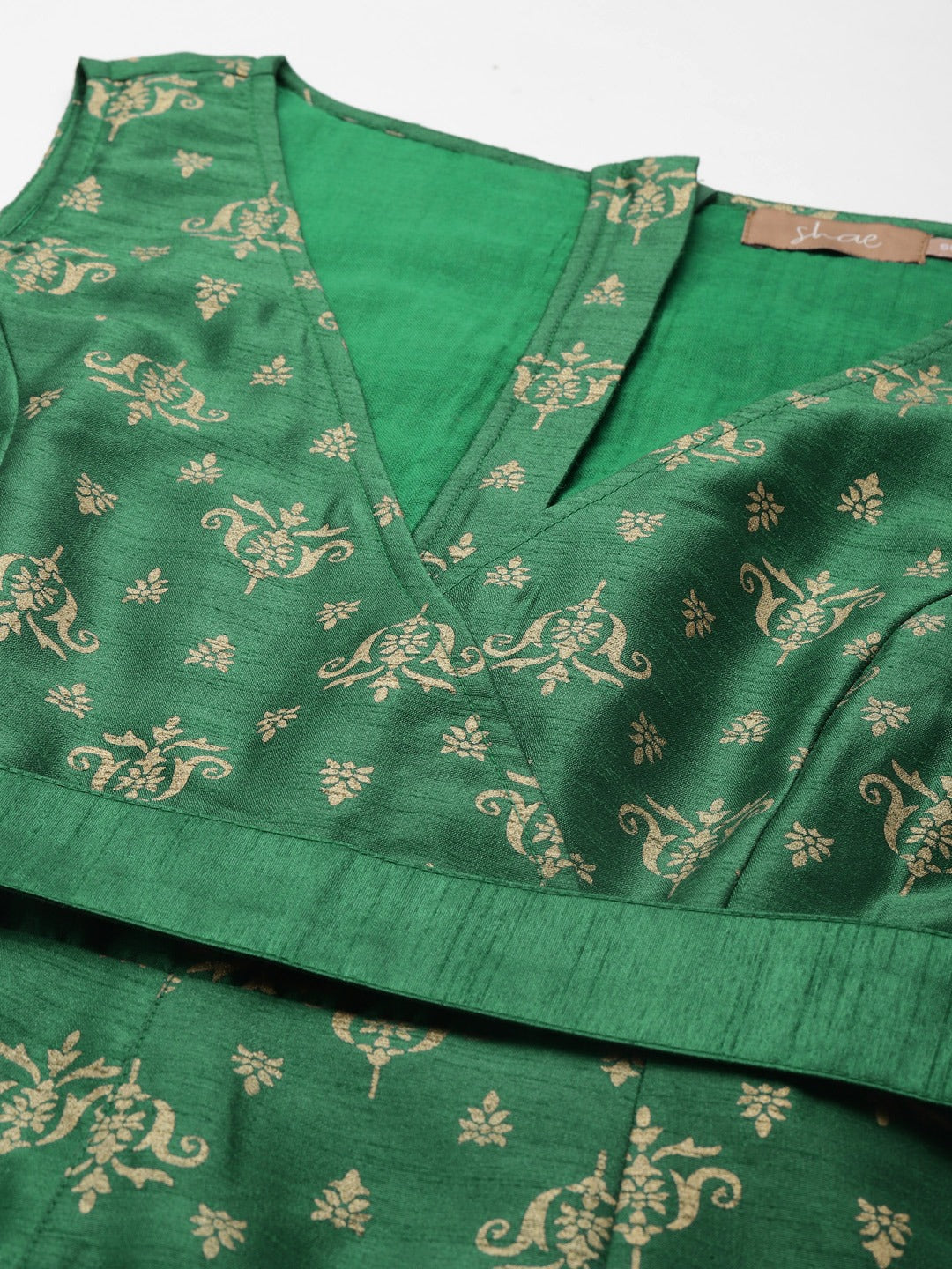 Green Foil Print Fabric-Belt Jumpsuit