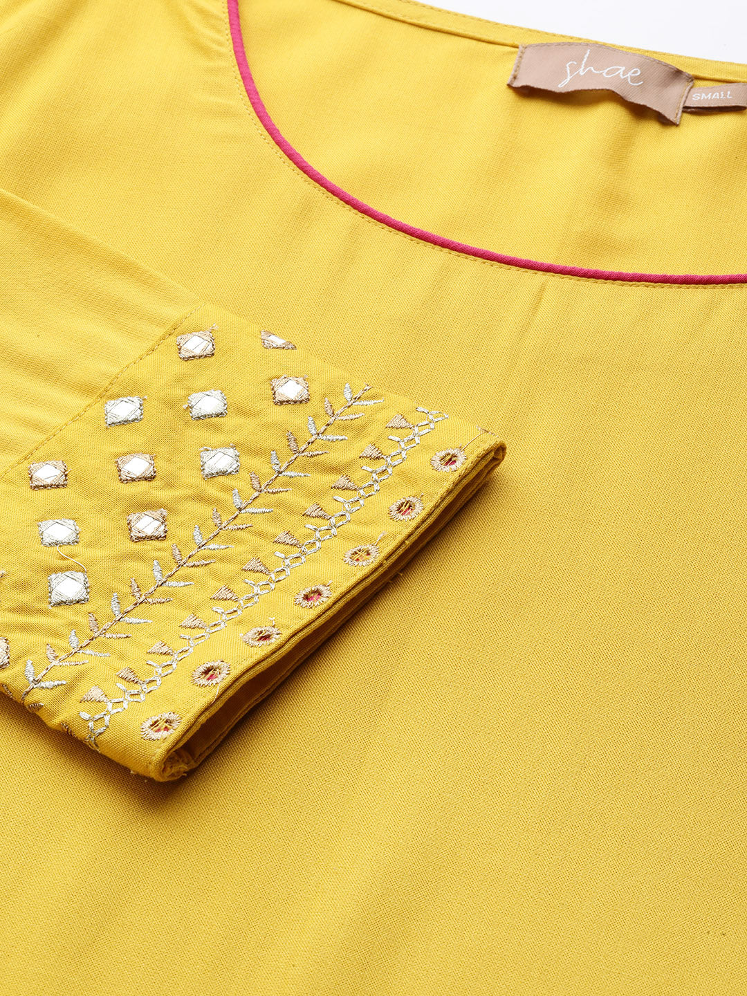 Yellow Sleeve Embroidered Liva Kurta