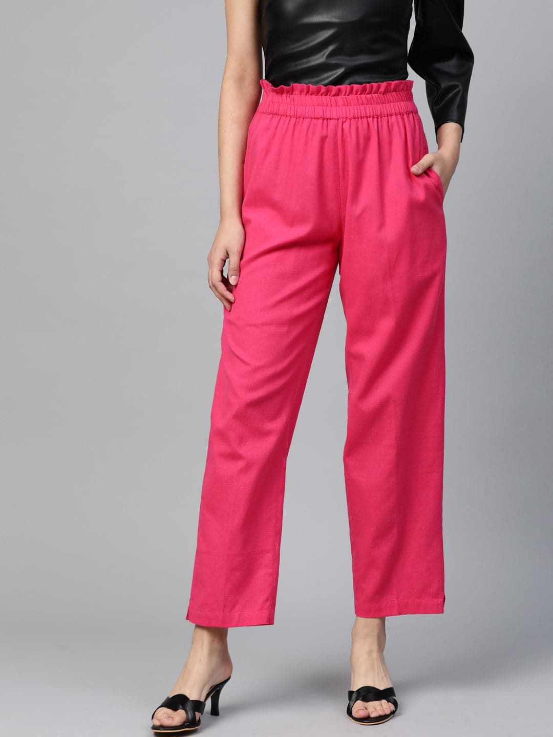 Pink PaperBag Tapered Pants-Pants-SASSAFRAS