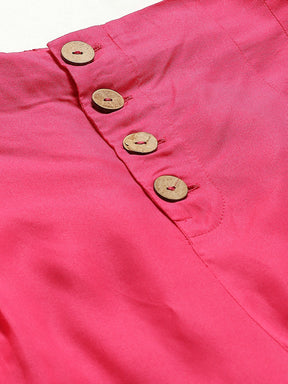 Fuchsia Front Button Pleated Culottes