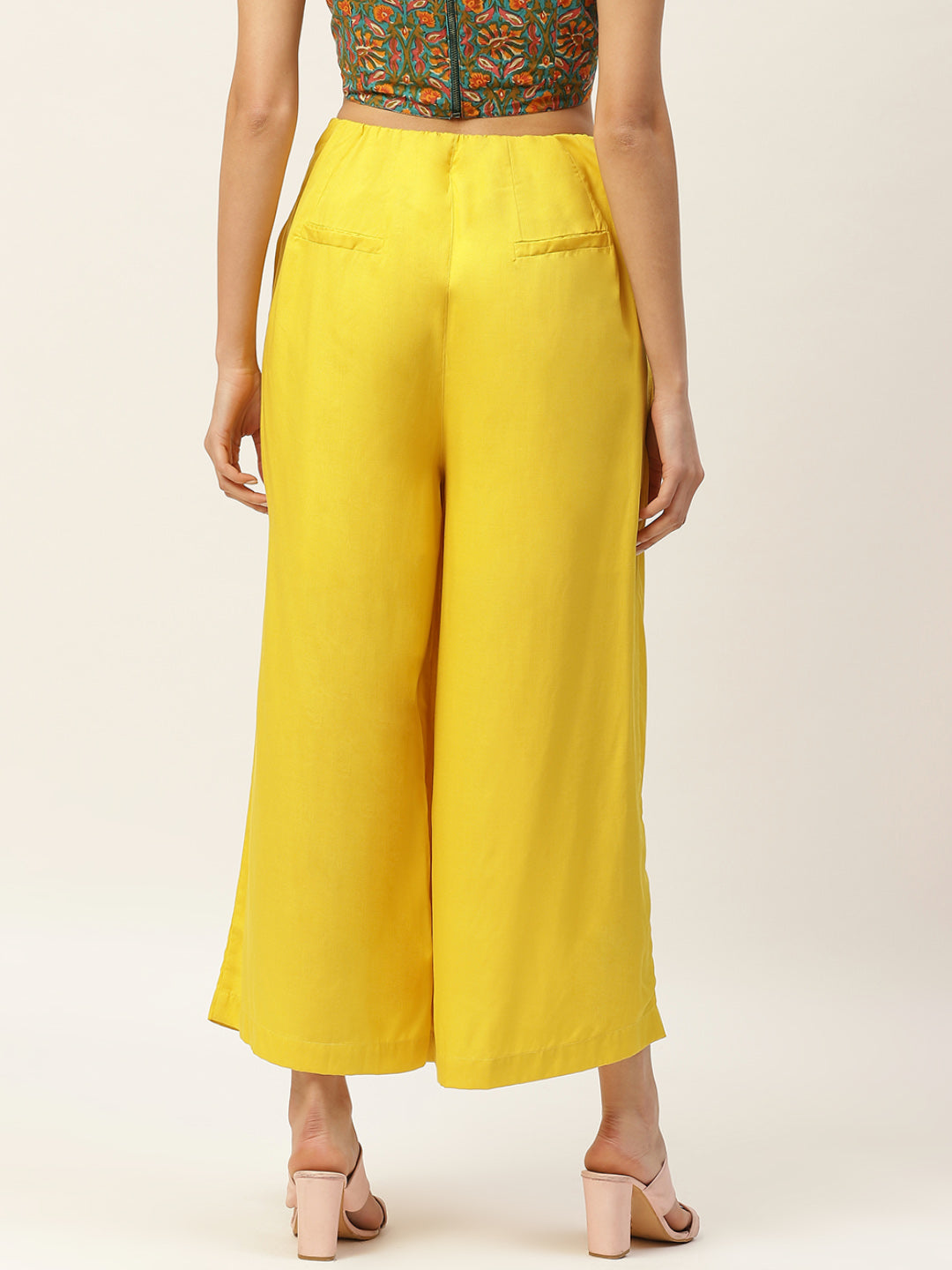Yellow Front Button Pleated Culottes