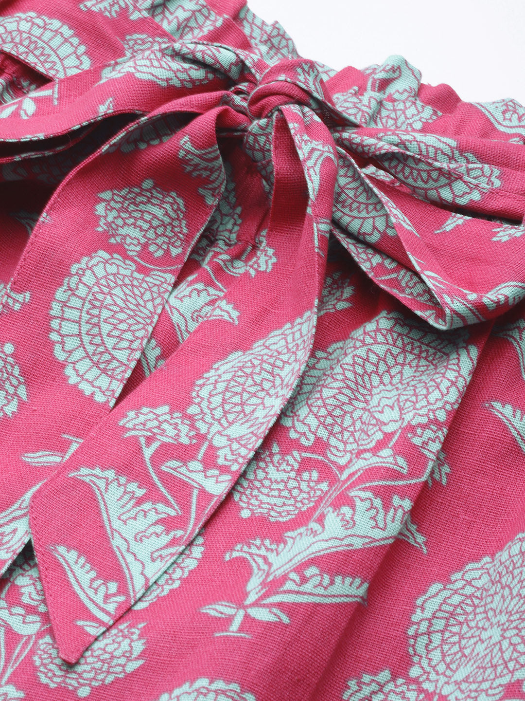 Pink Floral PaperBag Waist Pants
