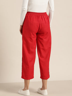 Red Side Button Placket Pants