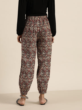 Chocolate Brown Floral Cuffed Pants
