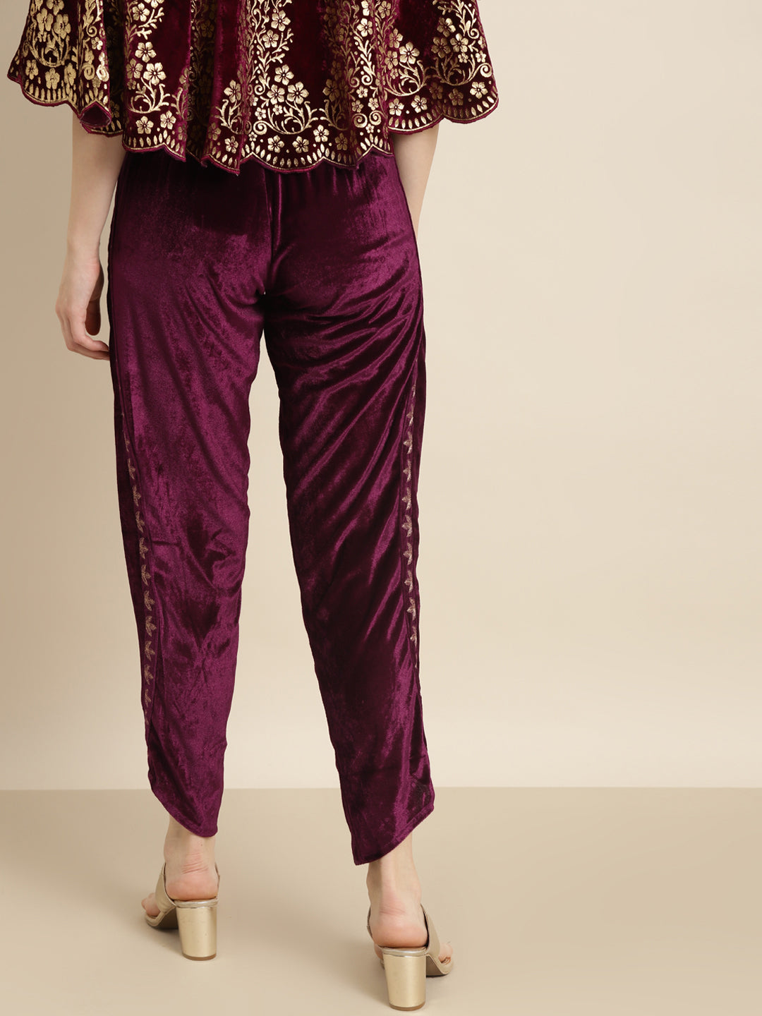 Purple Velvet Embroidered Tulip Pants