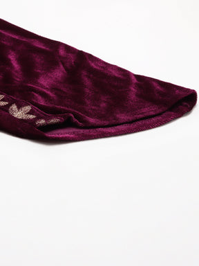 Purple Velvet Embroidered Tulip Pants