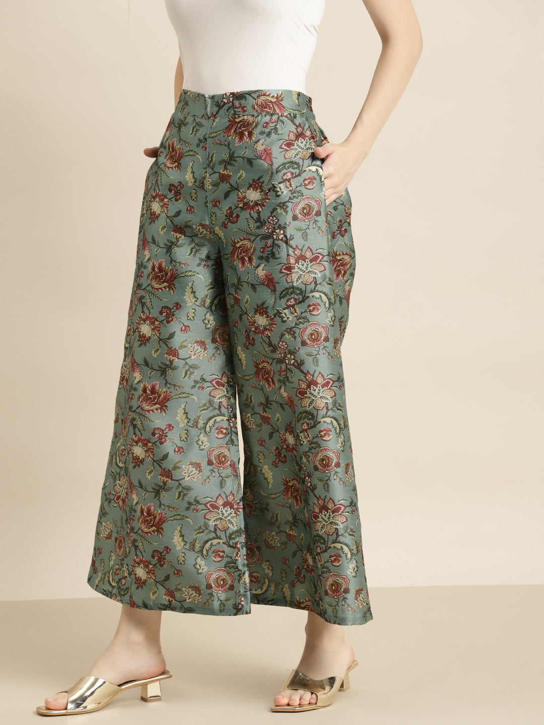 Olive Floral Palazzo Pants