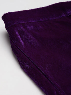 Purple Embroidered Cuff Hem Velvet Pants