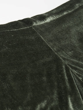 Olive Embroidered Cuff Hem Velvet Pants