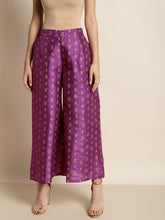 Purple Foil Floral Ankle Length Palazzo Pants-Pants-SASSAFRAS