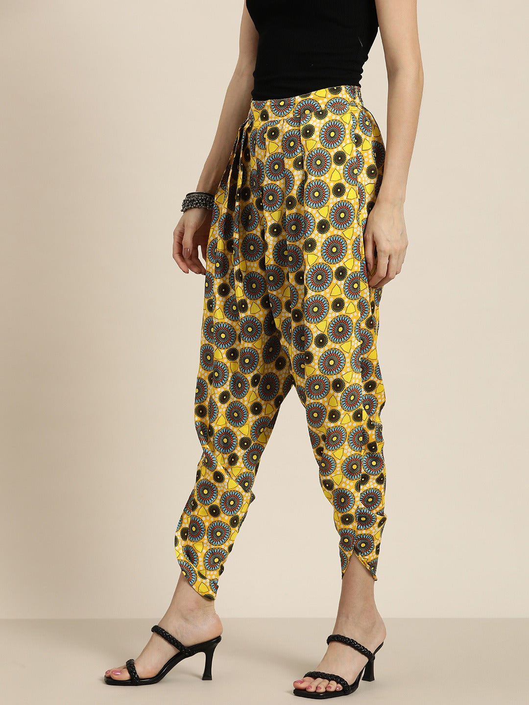 Women Yellow Geometric Print Dhoti Pants