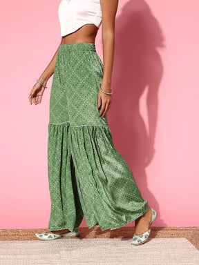 Women Green Tie & Dye Frilly Sharara