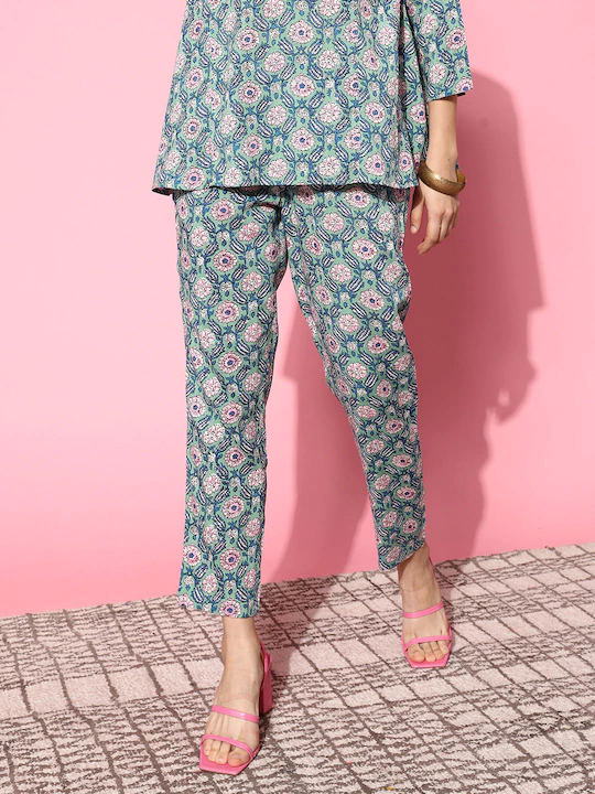 Teal Floral Pencil Pants-Shae by SASSAFRAS