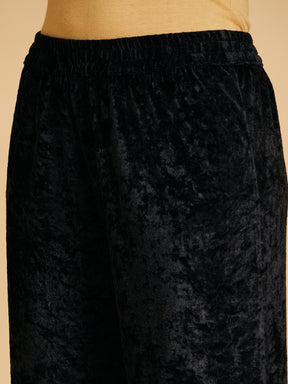 Black Velvet Embroidered Straight Pants-Shae by SASSAFRAS