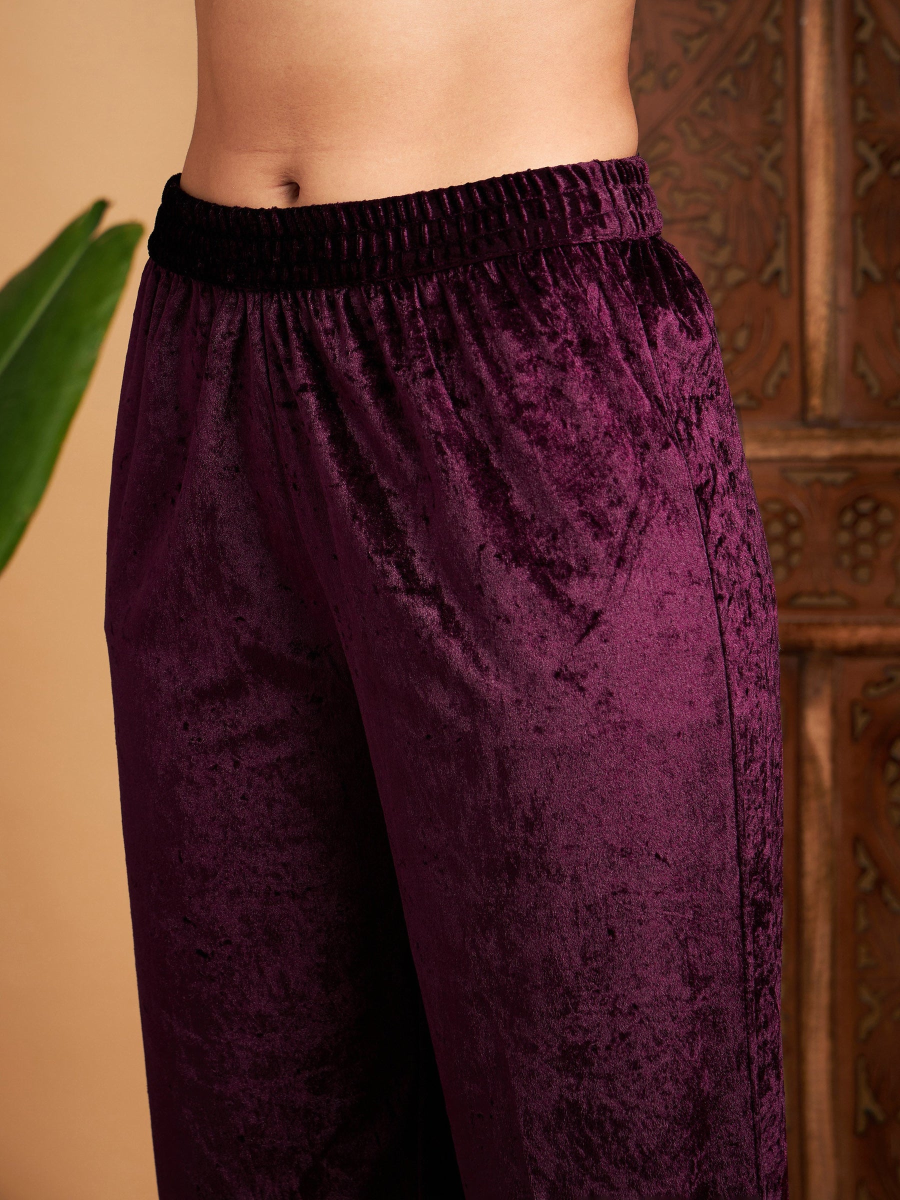 Purple Velvet Straight Pants-Shae by SASSAFRAS