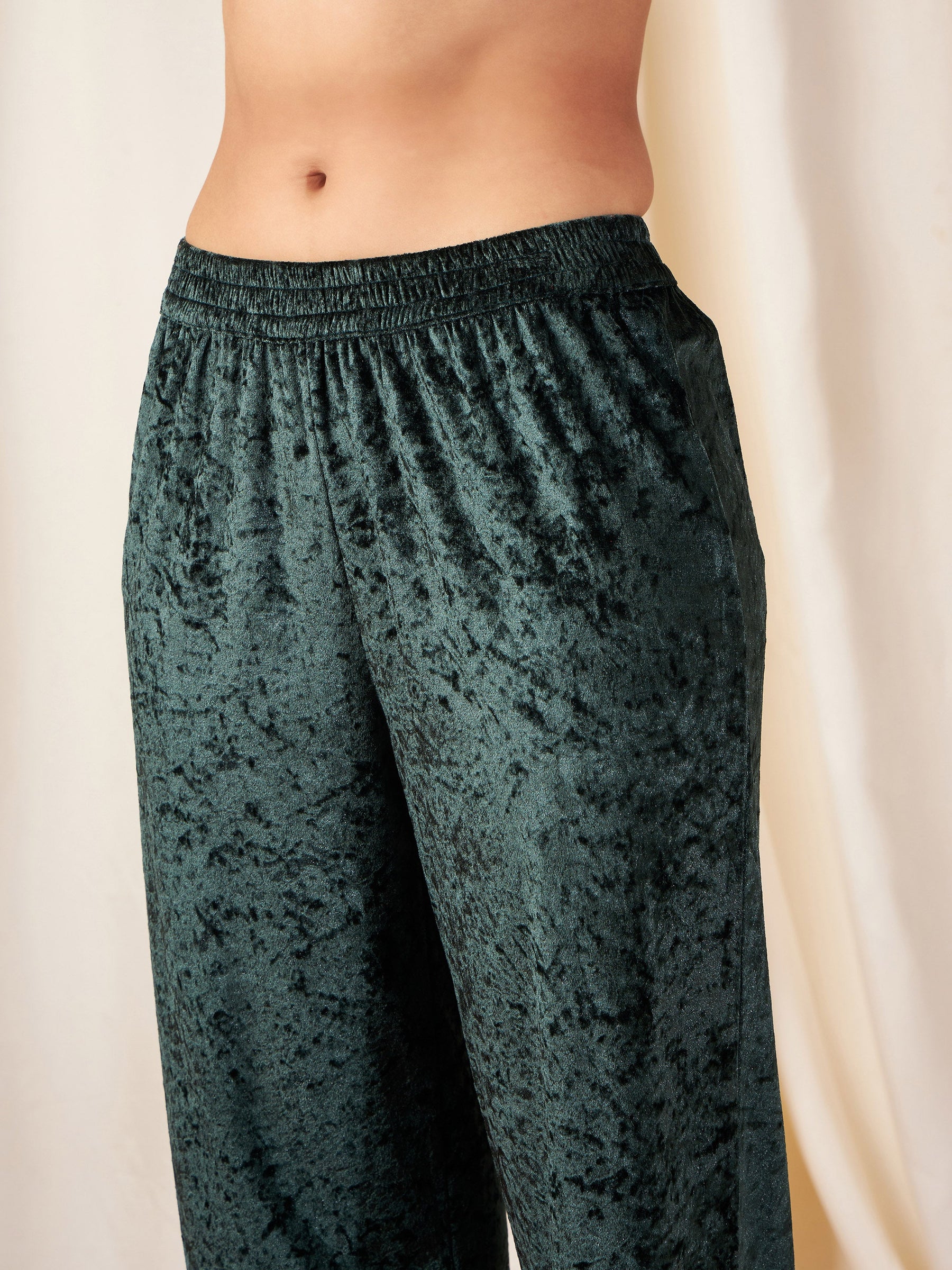 Emerald Green Velvet Straight Pants-Shae by SASSAFRAS