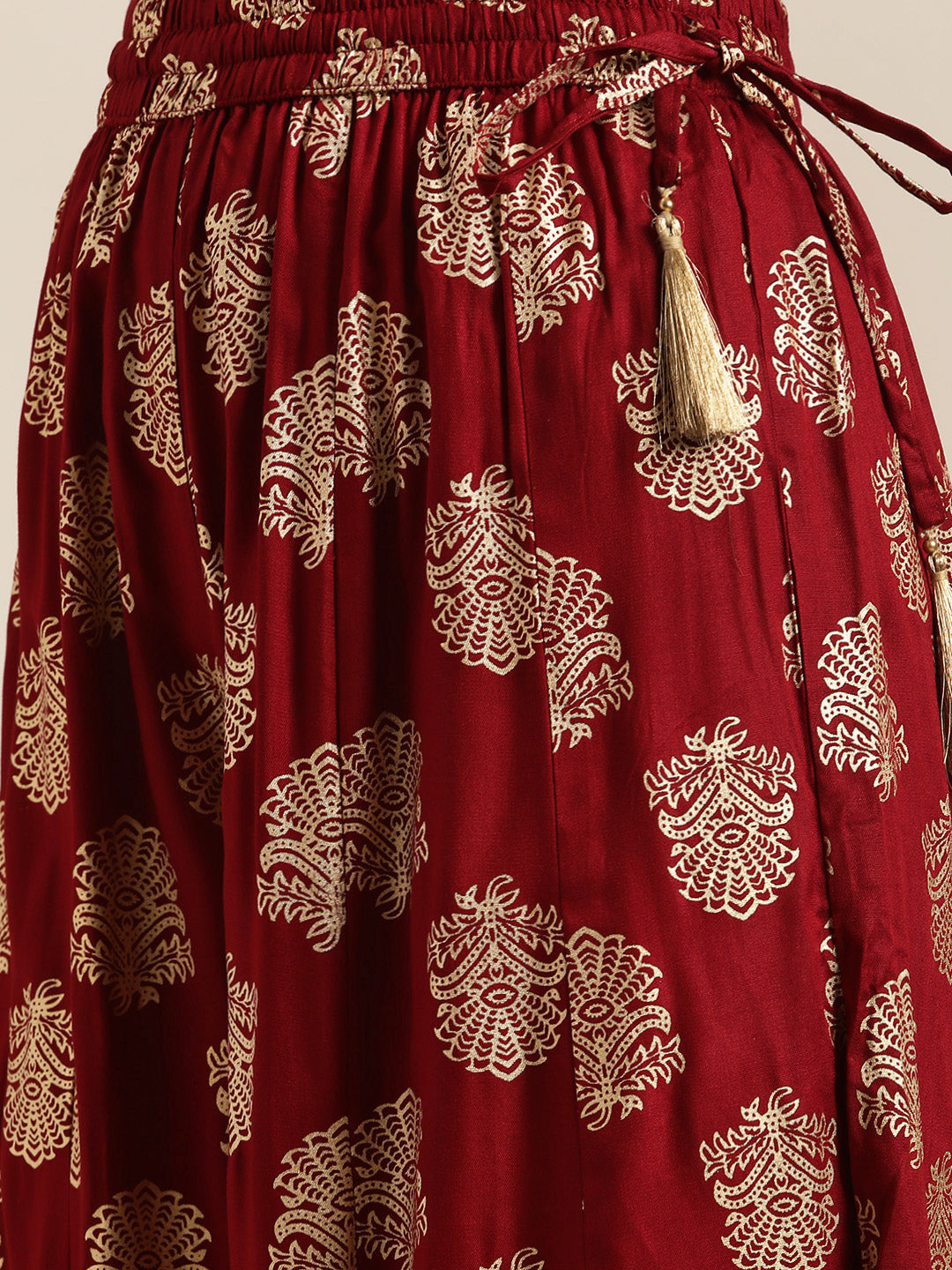 Maroon Foil Short Tunic With Kali Palazzo
