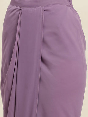 Women Purple Shloka Foil Crop Top With Dhoti Skirt