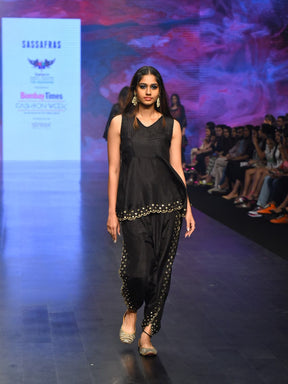 Black Mirror Embroidered Top With Dhoti Pants-Shae