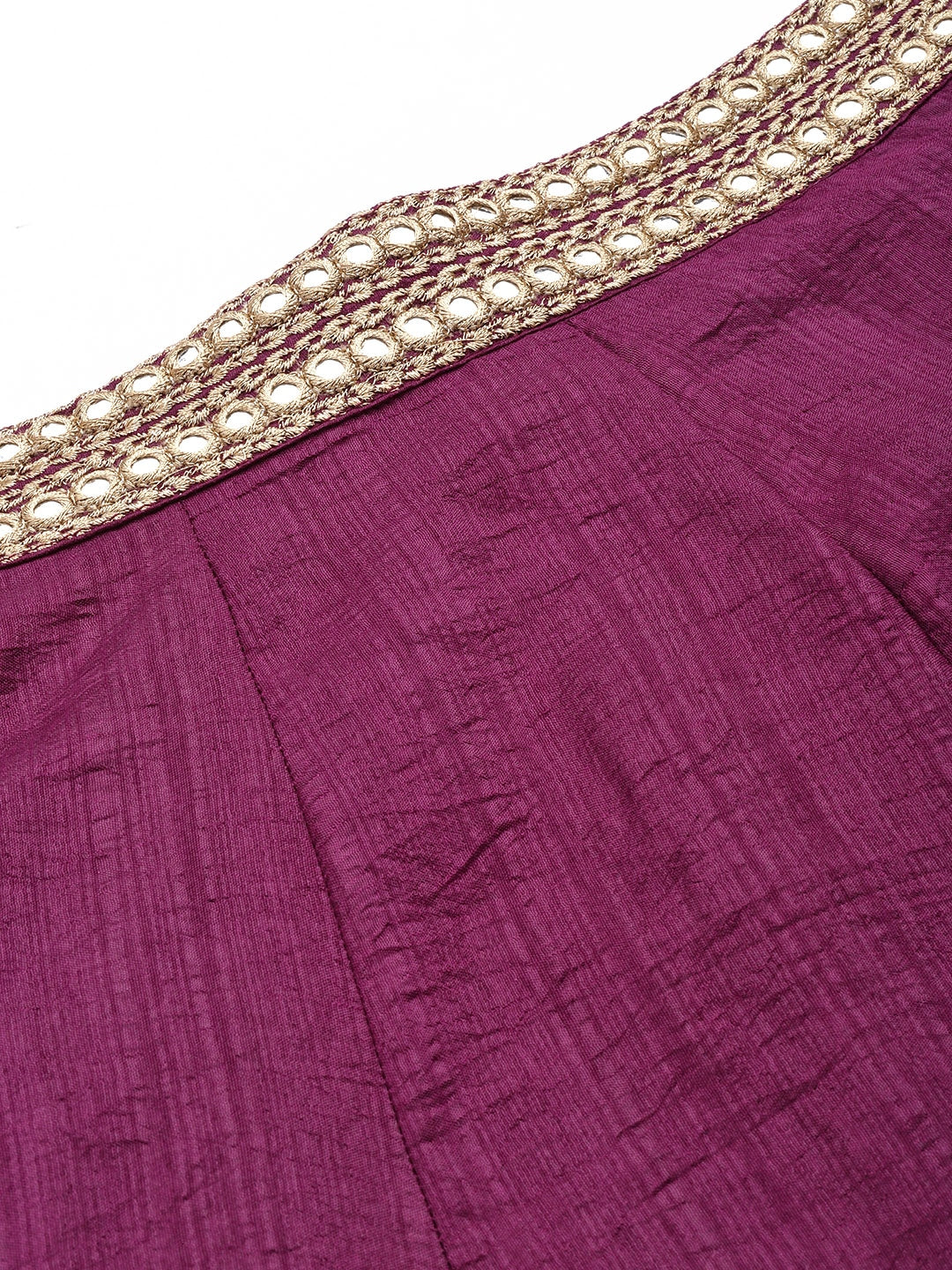 Women Burgundy Mirror Embroidered Top With Anarkali Skirt