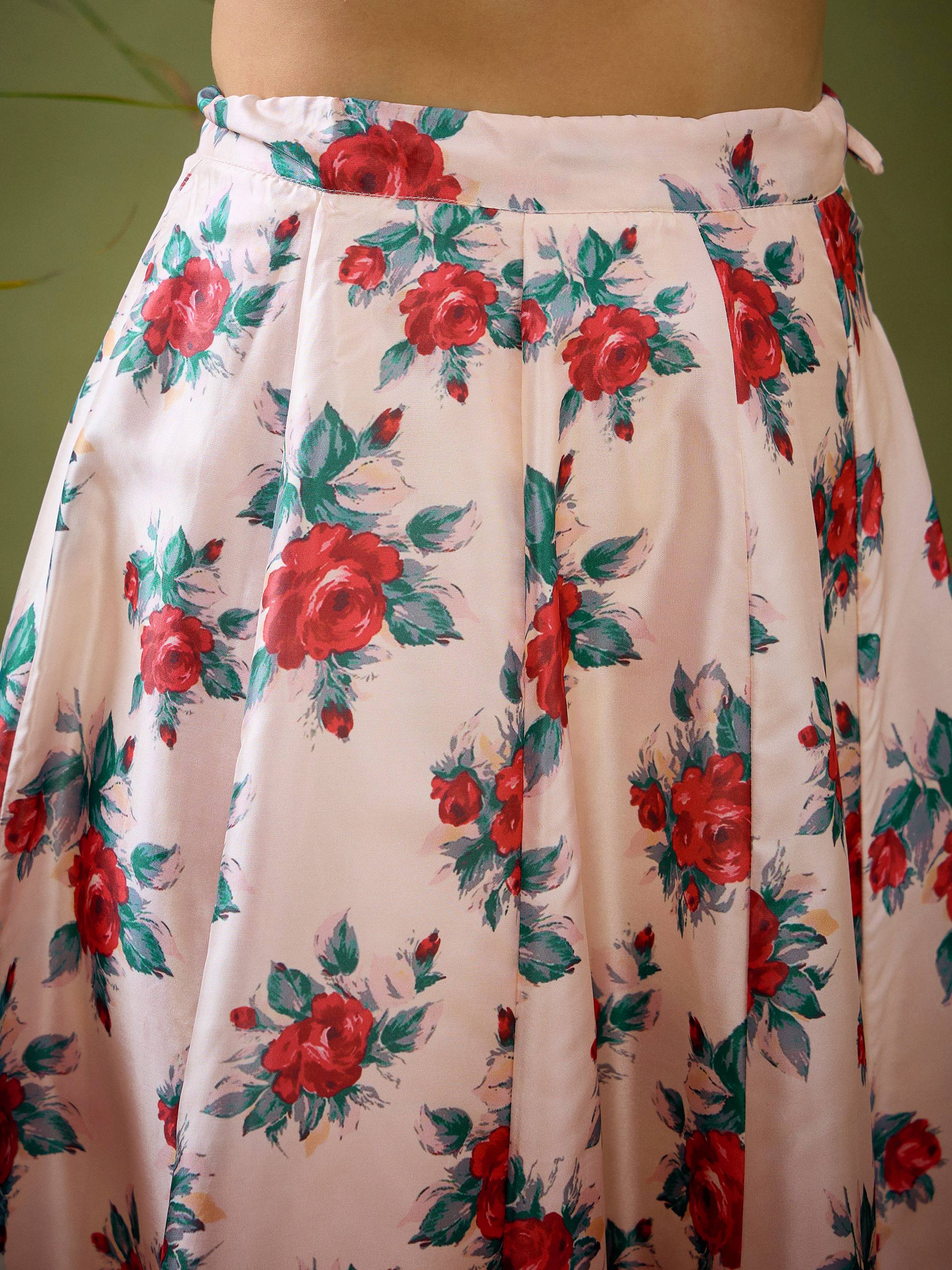 Cream Floral Crop Top with Anarkali Skirt-Shae by SASSAFRAS