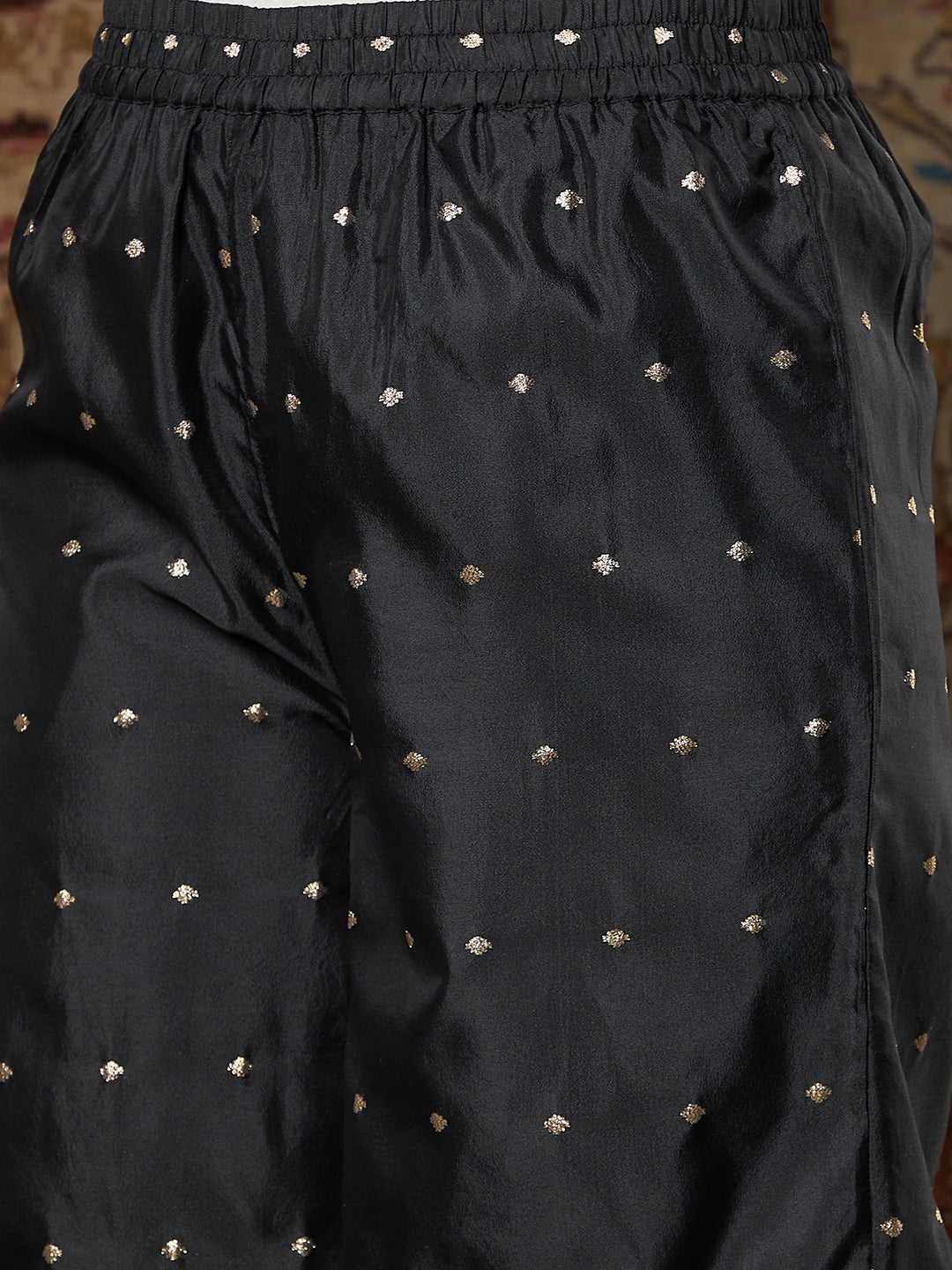 Women Black Zari Embroidered Kurta With Palazzo Pants