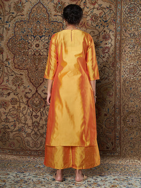 Women Mustard Zari Embroidered Kurta With Palazzo Pants