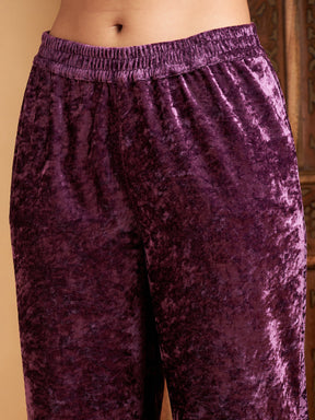Mauve Velvet Gota Patti Embroidered Kurta With Pants-Shae by SASSAFRAS