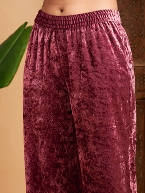 Pink Velvet Embroidered Short Kurta With Pants-Shae by SASSAFRAS