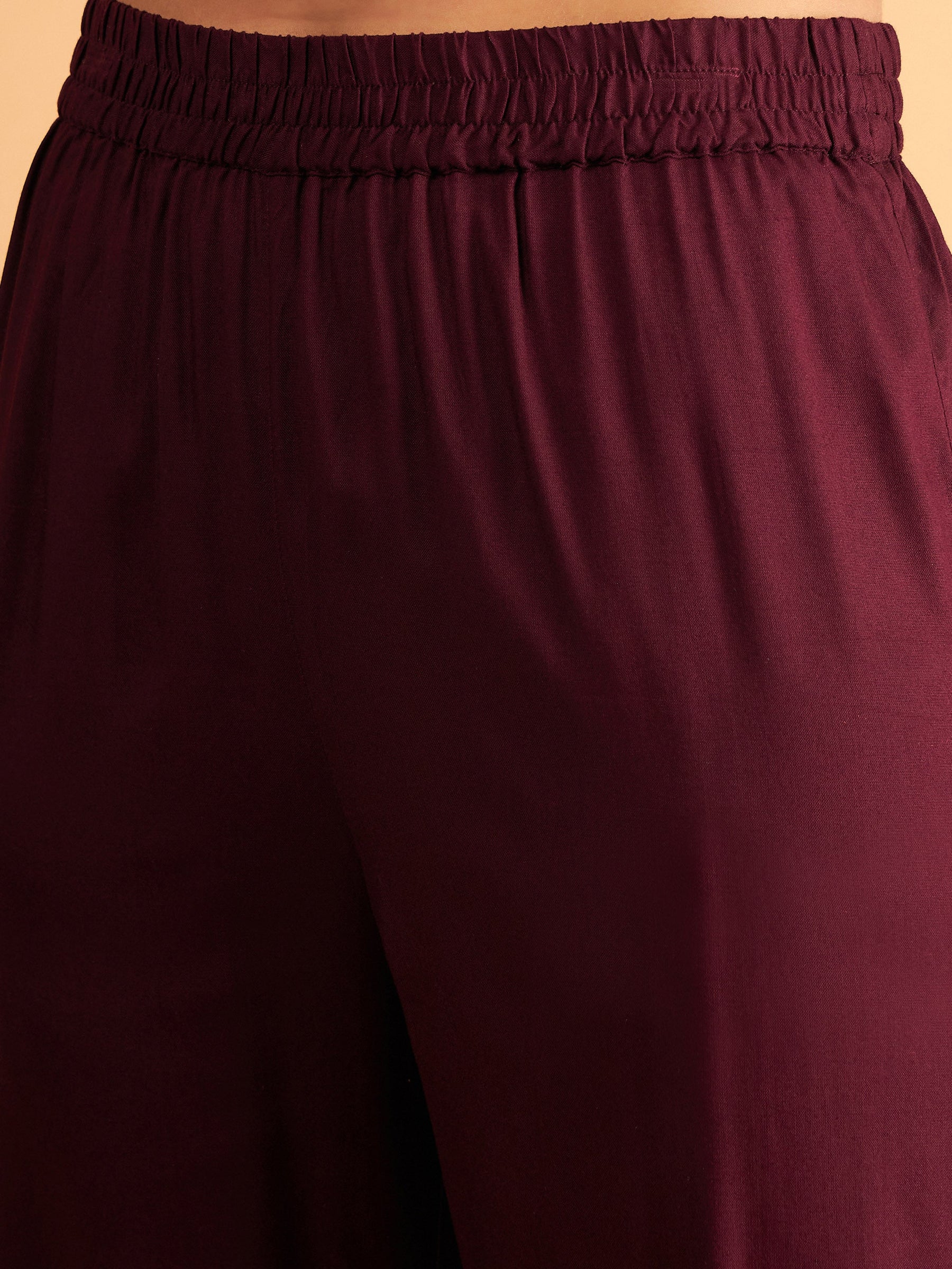 Burgundy Embroidered A Line Top With Straight Pants-Shae by SASSAFRAS