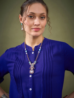 Royal Blue Hem Embroidered Shirt With Palazzos-Shae by SASSAFRAS
