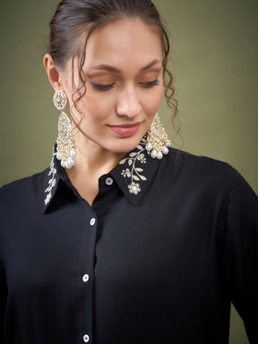 Black Embroidered Shirt With Palazzos-Shae by SASSAFRAS