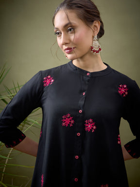 Black All Over Embroidered Shirt With Palazzos-Shae by SASSAFRAS