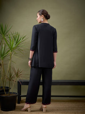 Black All Over Embroidered Shirt With Palazzos-Shae by SASSAFRAS