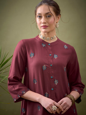 Pink All Over Embroidered Shirt With Palazzos-Shae by SASSAFRAS