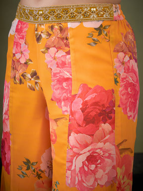 Yellow Floral Crop Top With Pants & Shrug-Shae by SASSAFRAS