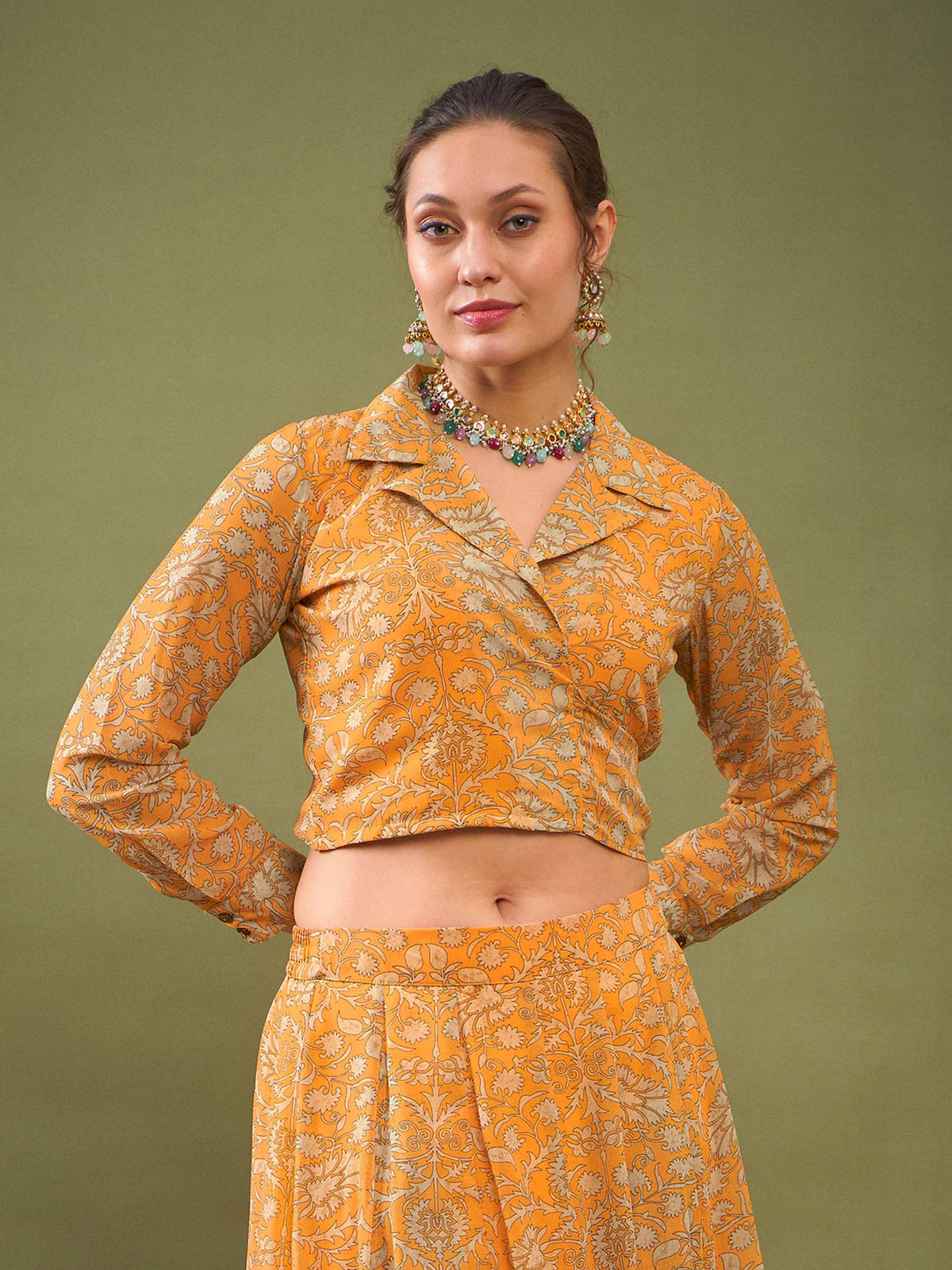 Yellow Floral Front Knot Crop Shirt-Shae by SASSAFRAS