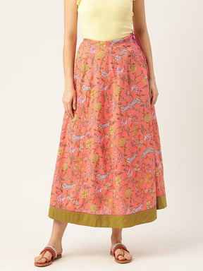 Peach Floral Anarkali Skirt-Skirts-SASSAFRAS