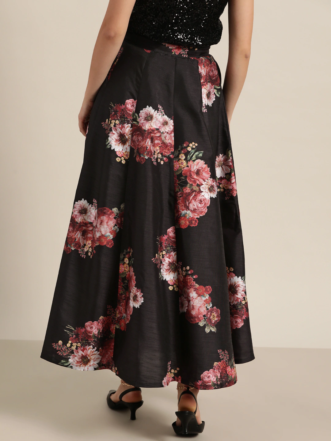 Black Floral Anarkali Skirt