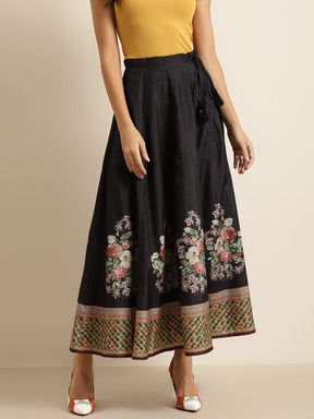 Black Floral Kali Skirt-Skirts-SASSAFRAS