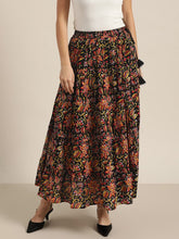 Black Floral Tiered Skirt-Skirts-SASSAFRAS