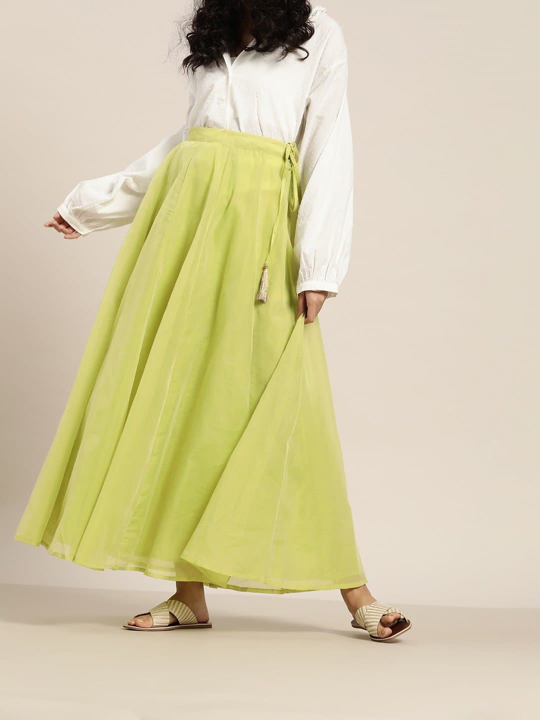 Green Zari Tassels Anarkali Skirt-Skirts-SASSAFRAS